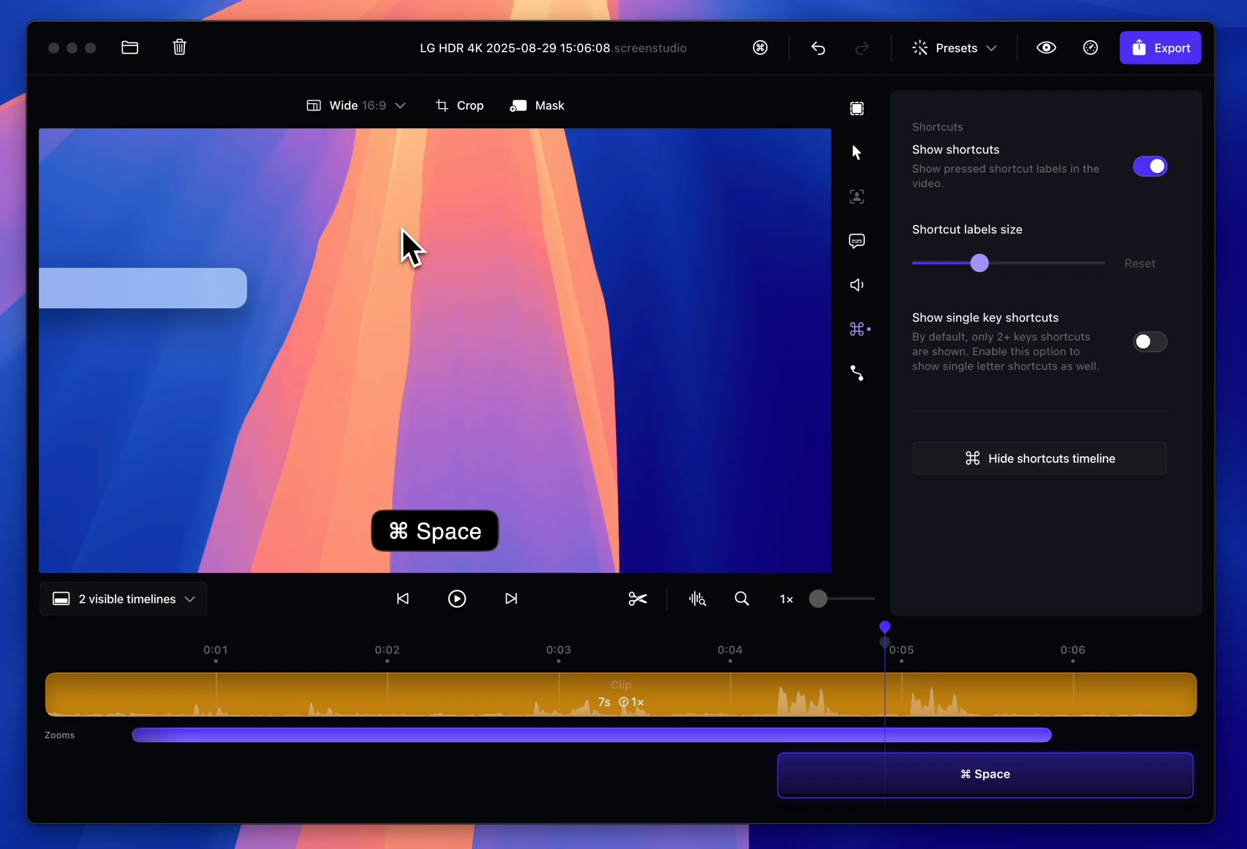 Screen Studio Keyboard Shortcuts