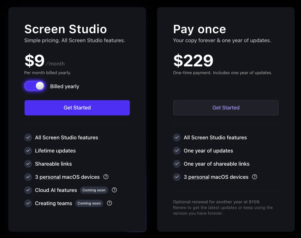 Screen Studio Pricing